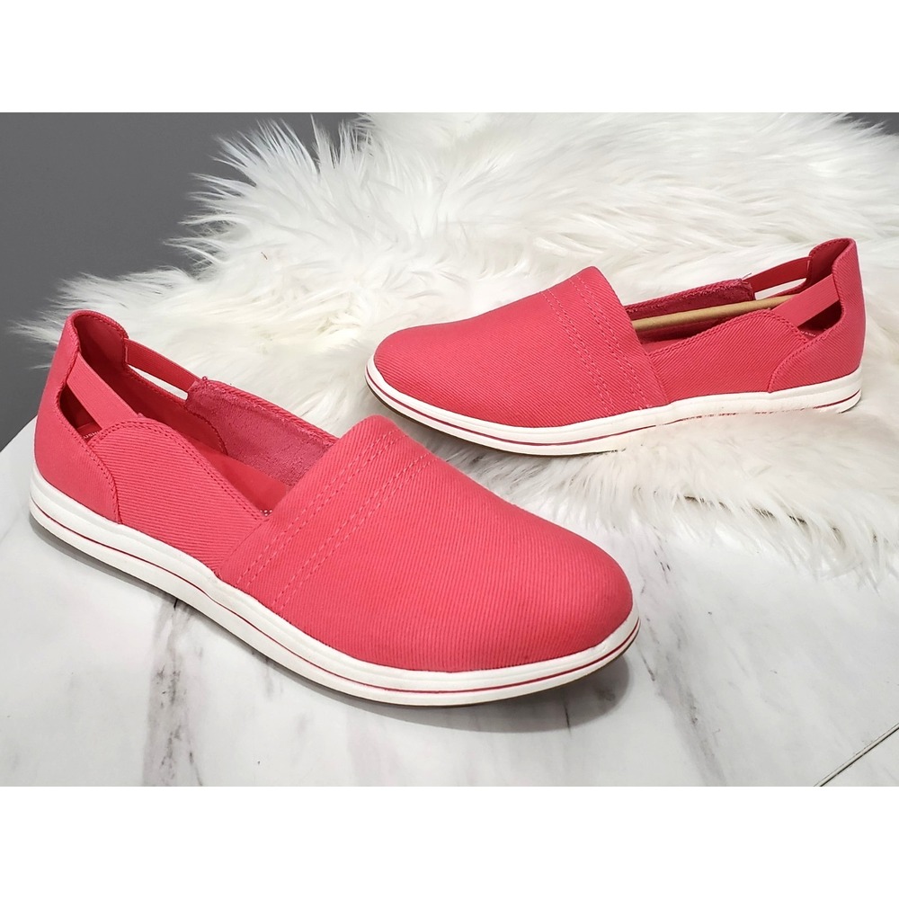NEW SZ 11 Clarks Cloudsteppers Loafers Breeze Step Comfort Canvas Flats Pink